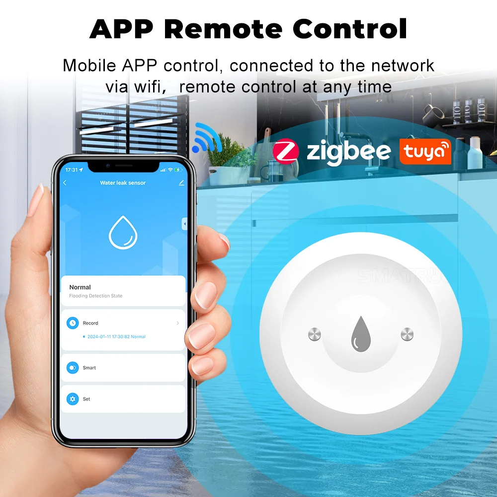 Tuya Zigbee Sensor Kebocoran A - Kitchen Appliances Video ulasan dan harga